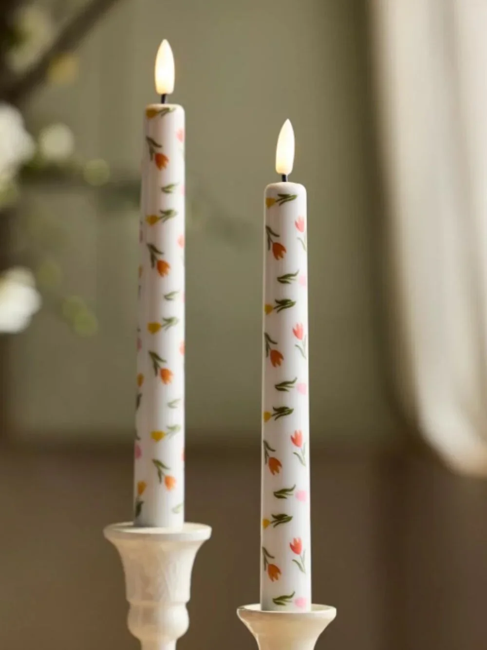 Anthropologie Flameless Tulip Taper Candles, Set of 2